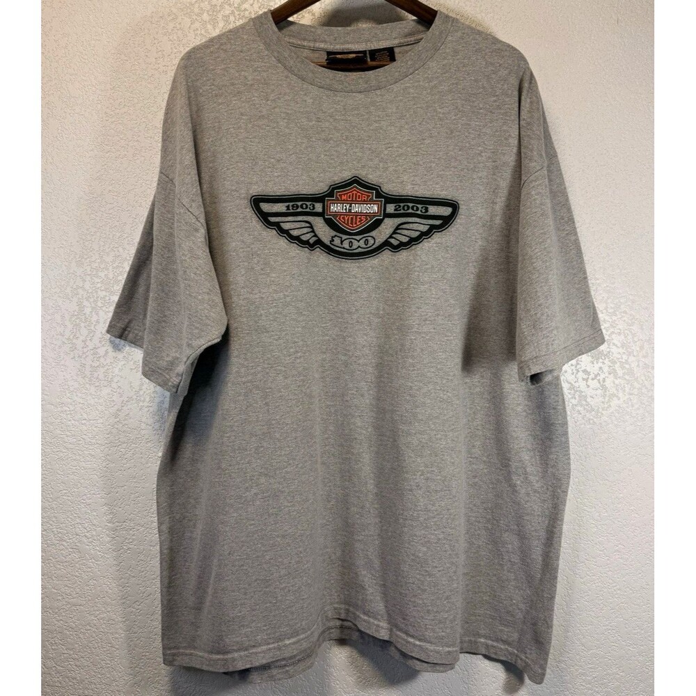 Harley Davidson 100th Anniversary 2003 T Shirt Mens 2X Gray Made in USA